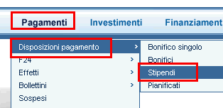 1.13 Invio Stipendi Per inviare una distinta di stipendi eseguire le seguenti operazioni: Entrare nell'ufficio "Pagamenti"; Selezionare la funzione "Stipendi"; Selezionare il