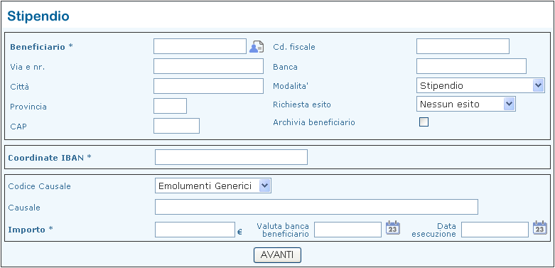 Selezionare la funzione "Nuova disposizione" per inserire manualmente la prima disposizione; Selezionare la funzione "Importa distinta" per importare gli stipendi da un file esterno.