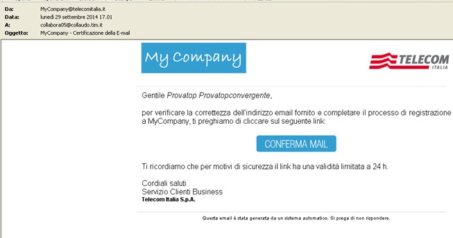 Registrazione ai portali: Step 2 «Conferma i tuoi dati Indirizzo e-mail» Per proseguire con la