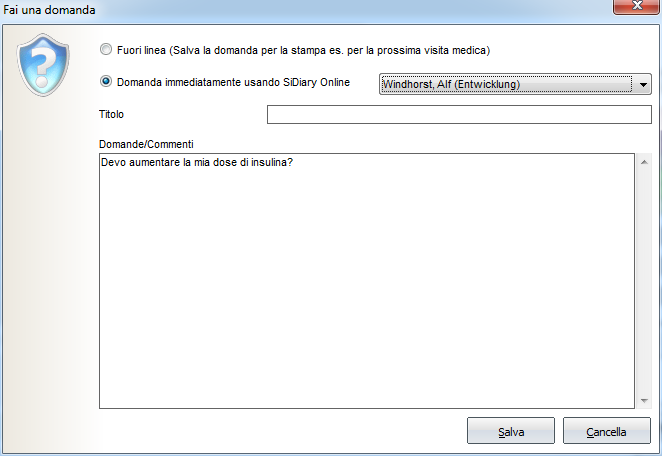 SiDiary SiDiary Software per la gestione del diabete 48 di 141 Le persone di contatto selezionabili corrispondono alle persone in SiDiary online, che avete abilitato all'accesso dei vostri dati.