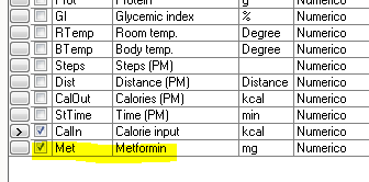 SiDiary SiDiary Software per la gestione del diabete 78 di 141 Successivamente potete salvare il vostro nuovo tipo di dato e, crocettando la casella di controllo nella lista, potrete garantire che