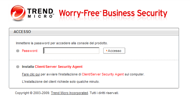 Trend Micro Worry-Free Business Security Advanced 6.0 - Guida all'installazione FIGURA 5-1. Schermata di accesso di WFBS-A 3.