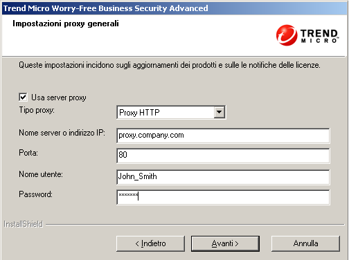 Trend Micro Worry-Free Business Security Advanced 6.0 - Guida all'installazione 10. Fare clic su Avanti. Viene visualizzata la schermata Server proxy. FIGURA 3-12.