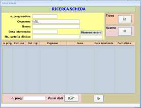 3) Cliccando su Cerca scheda è possibile accedere ad una maschera che consente di ricercare una scheda già inserita. Qualora si sia a conoscenza del numero scheda (n.