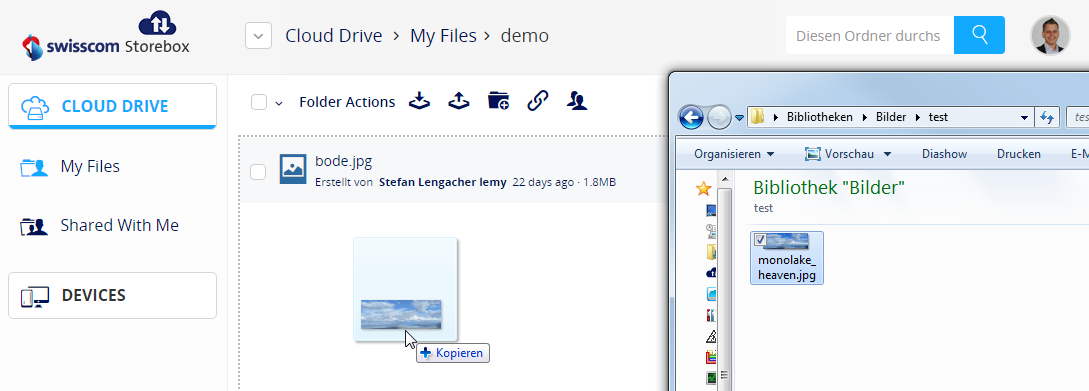 Upload di un file (/) 9 Per caricare file, selezionate una cartella () (ad es. in «My Files» o «Shared With Me»).