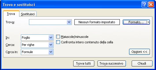 Comando Trova Scegliendo Trova, dal menù Modifica, si ottiene l apertura della finestra Trova e sostituisci dove, nella