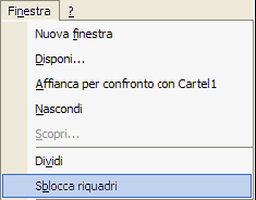 Bloccare sbloccare titoli di righe o colonne (2/2) Analogamente si procede per bloccare le intestazioni della prima colonna; in questo caso si posiziona il cursore