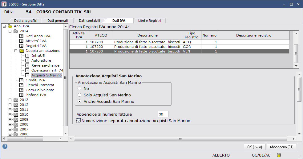 Acquisti senza indicazione dell'iva in fattura - Integrazione Fattura menù servizi contabili ditte gestione ditte clicca qui per visualizzare il manuale relativo posizionarsi sul registro acquisti,