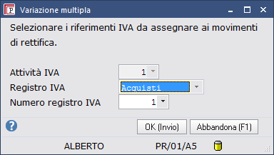 selezionare le rettifiche integrate Prima nota sulle quali assegnare i riferimenti iva premere end per completare il