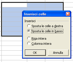 Eliminare un intervallo: eliminare significa rimuovere sia il contenuto, sia le celle stesse.