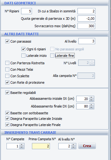 DATI GEOMETRICI ED ALTRI DATI Come già indicato in parte, prima di inserire un tratto di ponteggio occorre indicare i suoi dati caratteristici, che è buona regola assegnare prima di disegnare il