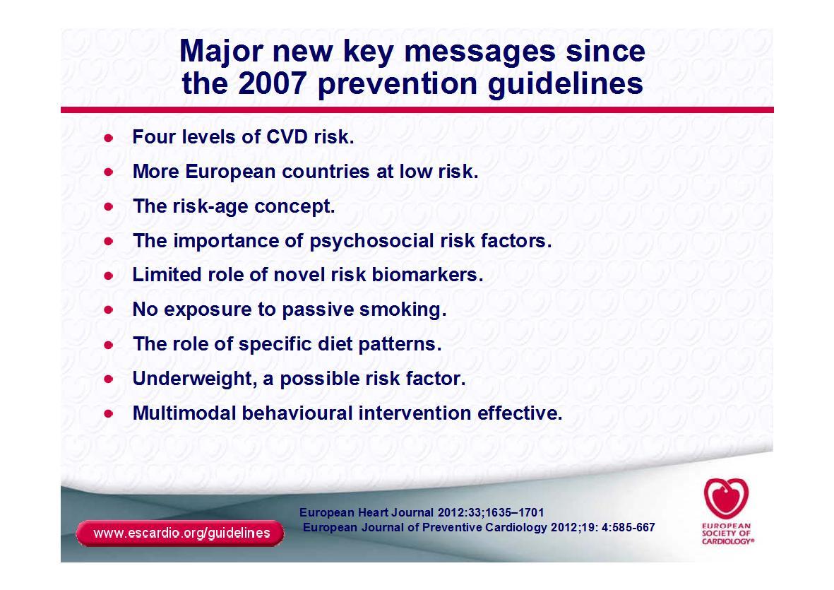 Dal 2007 al 2012 Nuovi messaggi chiave delle linee guida Il concetto del rischio legato all età I fattori di rischio