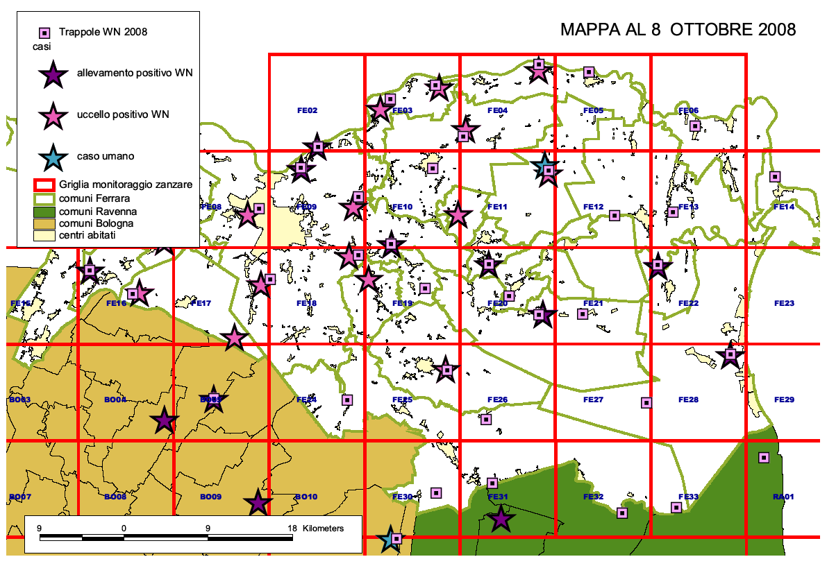 Composizione delle catture nella pianura bolognese (21 stazioni, 1991-2008) Cx. pipiens 1.254.407 (97%) Cx.pipiens Ae.caspius Ae. caspius 38.071 (3 %) Ae. albopictus 499 (0,04 %) Ae.