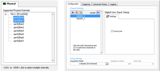 Figura 9.6: Configurazione del primo DAQ Assistant Una volta inserito il blocco DAQ Assistant premere il tasto destro del mouse sul diagramma a blocchi per far comparire la palette Functions.