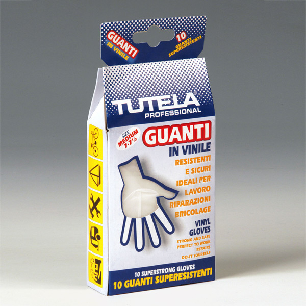 GUANTI IN VINILE Cod. 2367 Tutela Professional Vinile 100 sono dispositivi di protezione individuale per evitare il contatto delle mani con olii, grassi, prodotti chimici, sporco in generale.