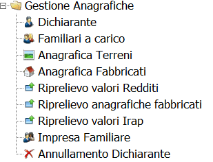 Creata l anagrafica, appaiono le seguenti scelte: Cartella in cui sono contenute, suddivise nelle varie