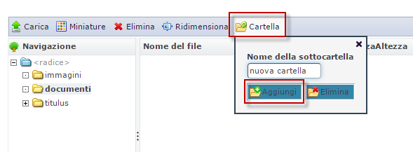 Qui è possibile creare ulteriori sottocartelle: E caricare
