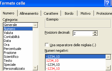 Scheda Numero In essa è possibile scegliere la categoria numerica più appropriata al nostro scopo.