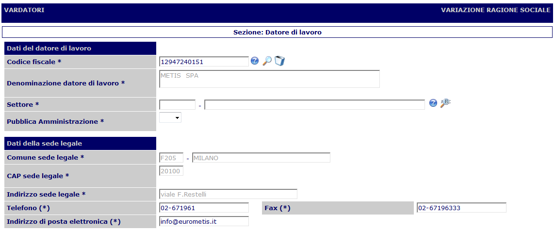 Vardatori (Unificato VARDatori) Livello di inquadramento: Inserire il livello di inquadramento così come previsto dal sistema di classificazione professionale del CCNL applicato al rapporto di lavoro.