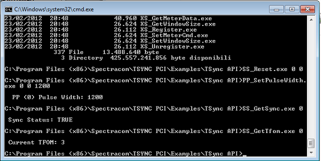 Nella cartella \Examples\TSync API\ del programma vi sono alcuni programmi di prova che permettono di verificare il funzionamento del GPS e regolarne le uscite.