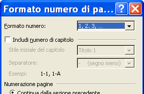 Numero di pagina È possibile inserire i numeri di