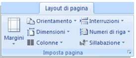 Impostazioni di pagina Le impostazioni del documento utili ai fini della stampa sono possibili dalla scheda Layout di pagina,