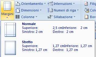 Impostazioni di pagina: Margini Per modificare i margini dell intero documento è possibile