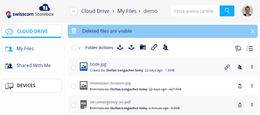 Consiglio: la durata di conservazione dei file eliminati è preimpostata su 30 giorni ma può essere modificata nella policy di conservazione dell utente. 2.