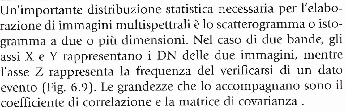 Scatterogramma Lo scatterogramma consente di analizzare la separabilità spettrale dei singoli oggetti presenti nella scena osservata: