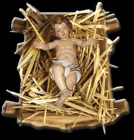 Santa Famiglia Val Gardena 2 4. Bambino Gesù Kostner in legno intagliato a mano e finitura colori a olio misure da cm. 3 a cm.
