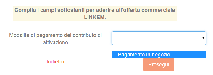 Contributo di Attivazione Nella pagina successiva verrà visualizzata la modalità di