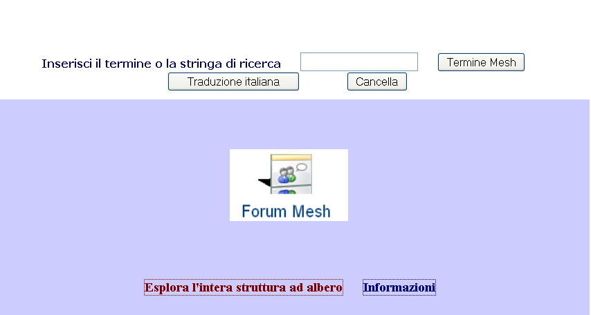 Schermata iniziale dei MeSH
