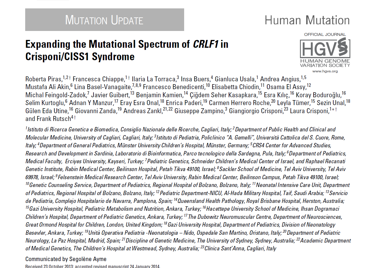 2014 42 mutazioni diverse in CRLF1 in 63