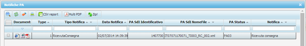 6. GESTIONE DOCUMENTI/NOTIFICHE Cliccando sull icona dei Documenti PA, si potrà accedere all elenco dei documenti inviati ai Clienti PA.