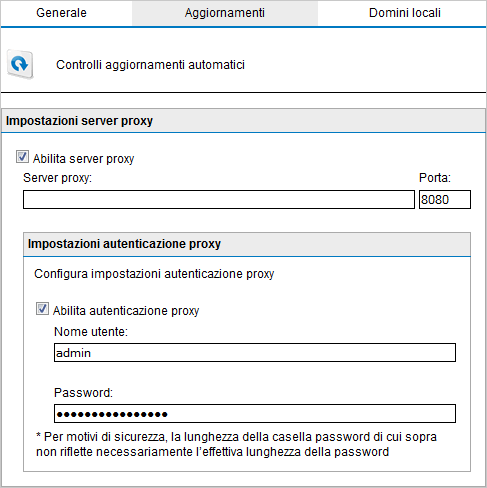 Schermata 126: aggiorna le impostazioni del server proxy 2. Selezionare la casella di controllo Abilita server proxy. 3. Nel campo Server proxy, inserire il nome o l'indirizzo IP del server proxy. 4.