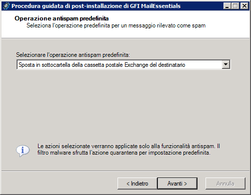 Schermata 18: scelta dell'operazione antispam predefinita da effettuare 6.
