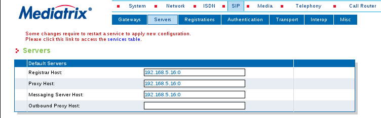 In SIP -> Servers configurare l ip del NethVoice alle voci Registrar Host, Proxy Host, Messaging Server Host con la sintassi IP:0 che indica la porta 5060 In SIP -> Registrations creare una