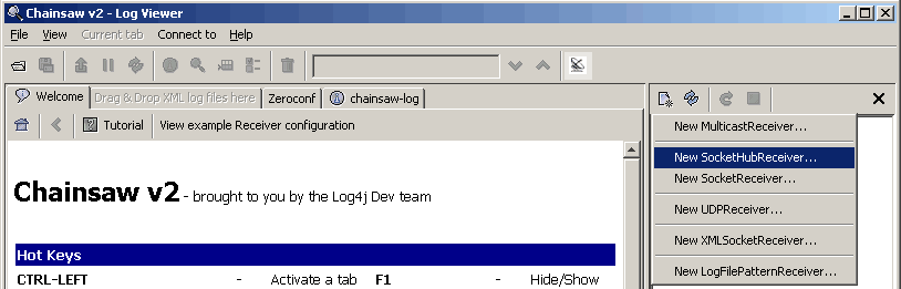 4. Fare clic su Avvia l'installazione di Apache Chainsaw mediante Java Web Start. 5. Il processo di download e installazione di Chainsaw è per lo più automatico. Chainsaw si avvia.