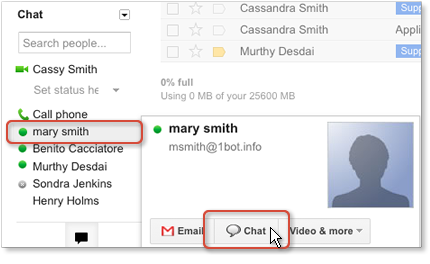 Start a chat Once you ve chatted with someone, you can find their name already listed in the chat gadget.