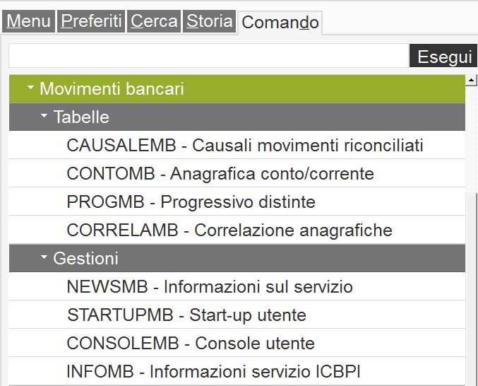 contabili della procedura ai fini della riconciliazione dei movimenti bancari.