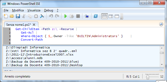 Listare i file appartenenti ad un certo utente per recuperare l'owner dei file usare il cmdlet Get-Acl, associandolo, naturalmente, a Get-ChildItem per recuperare ricorsivamente il contenuto della