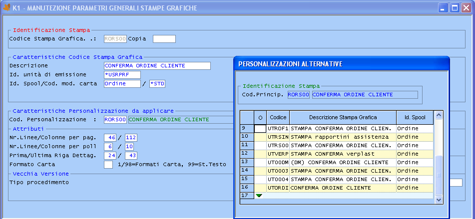 Editando il codice stampa grafica principale dell ordine RORS00 è disponibile il tasto funzionale F11 per ricercare le versioni alternative utilizzabili in casi specifici.
