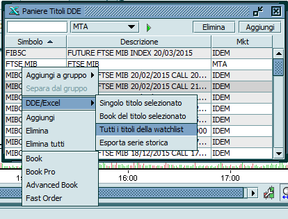 12. Click destro sul Paniere Titoli DDE: DDE/Excel > Tutti i titoli della watchlist 13.