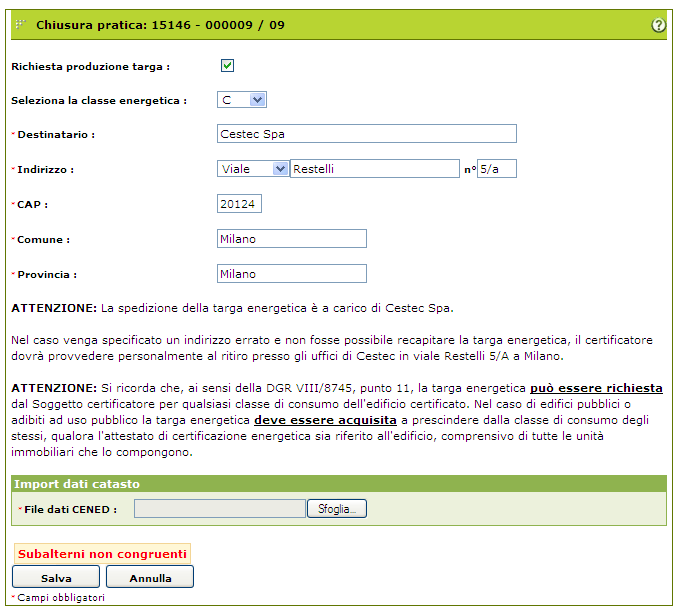 Figura 6.12 Subalterni non congruenti 7.1.4.5 Dimensione del file.zip delle schede tecniche Nel caso in cui venga caricato un file.