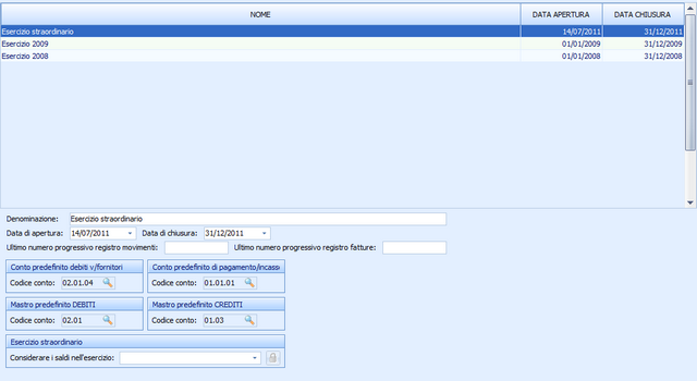 80 NOVA Condominio Scherm ata gestione avanzata esercizi I dati da specificare sono la denominazione e le date di apertura e chiusura.