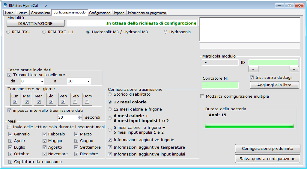 Checking the box Time update self-configures the program time with the computer internal clock (do not uncheck the box).