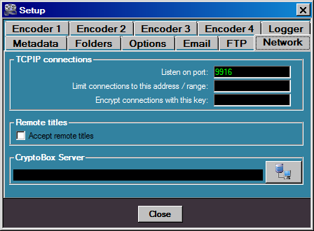 - 18 - NETWORK Questa finestra configura alcuni servizi avanzati. MB RECASTER puo' ricevere alcuni comandi da MB STUDIO tramite una connessione TCP (titoli esterni o segnali BIT).