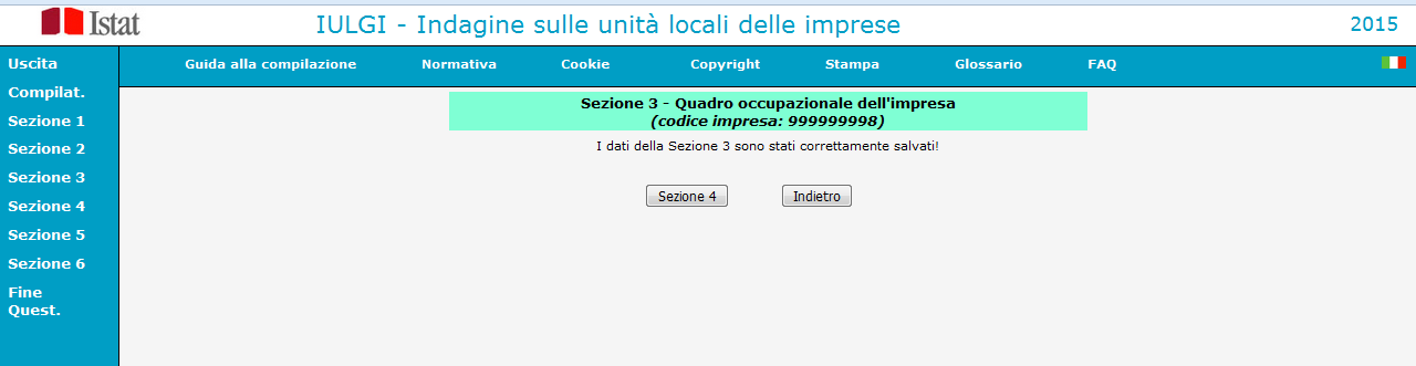 2.6 - SEZIONE 3 QUADRO OCCUPAZIONALE DELL IMPRESA Selezionando la voce Sezione 3 si accede alla pagina relativa al quadro occupazionale dell impresa (per le definizioni utilizzate è possibile