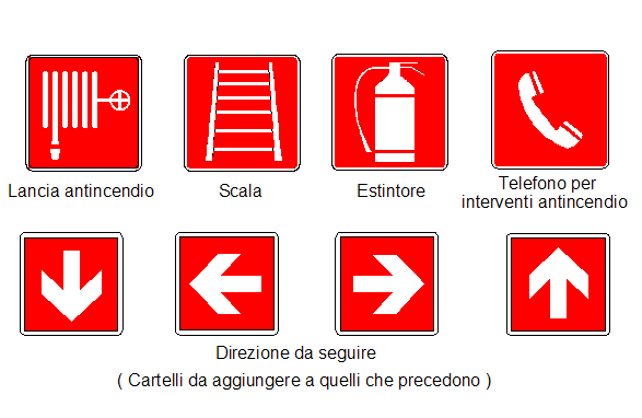 3.5. Cartelli per le attrezzature antincendio Caratteristiche intrinseche: - forma quadrata o rettangolare, - pittogramma bianco su