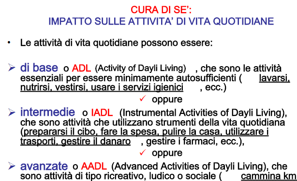 Il movimento, la memoria, la cura di se Diminuzione delle «attività» Disprassia